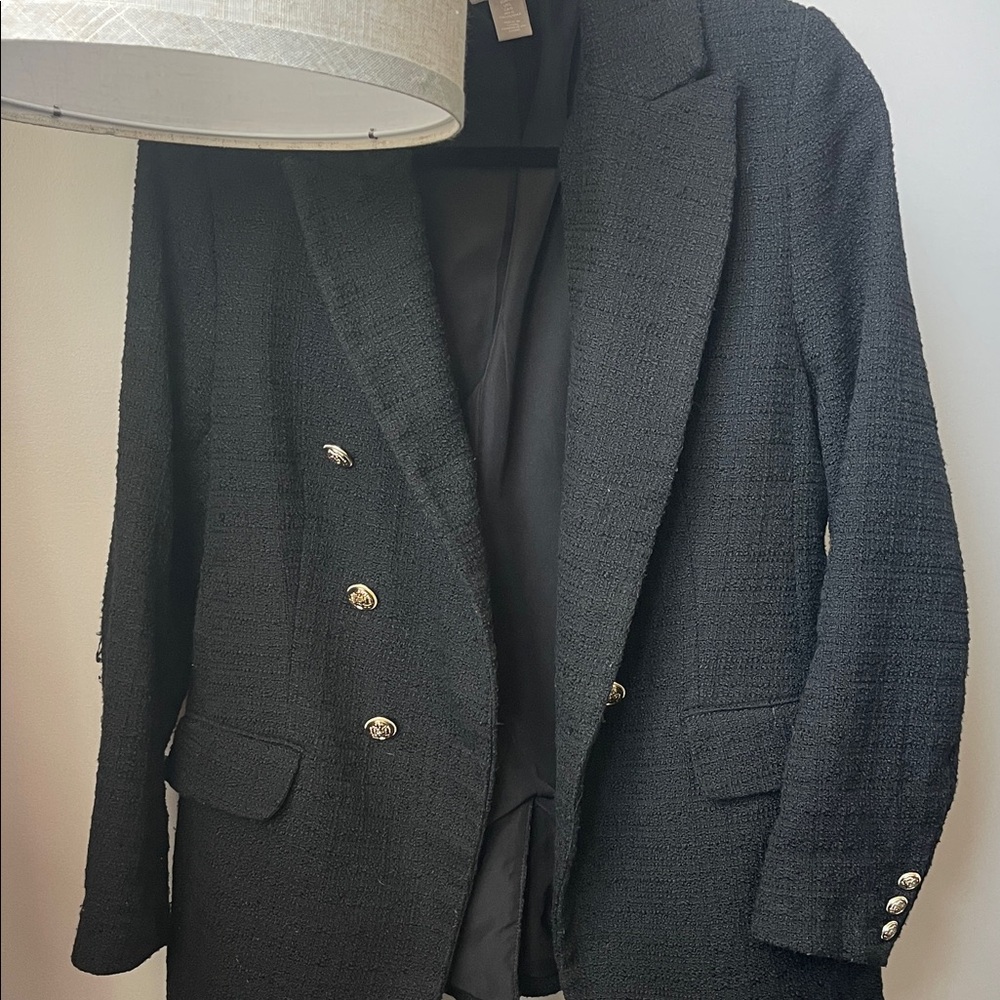 H&M Textured Black Blazer with Silver Buttons